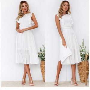 White Lace Midi-Dress with Ruffle Detail
